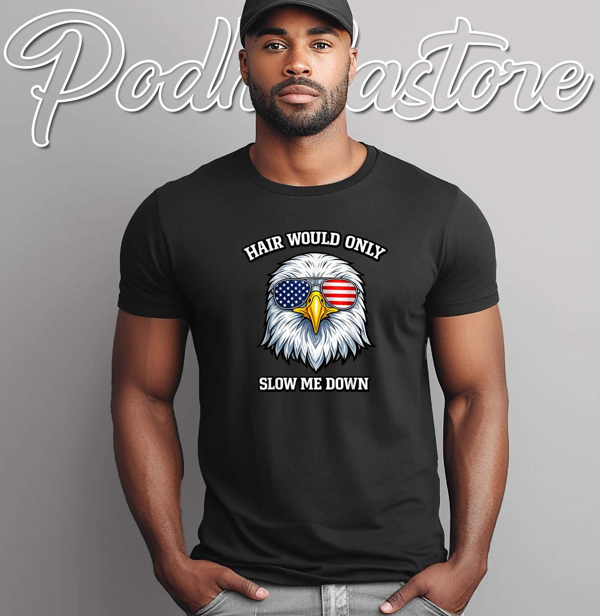 Eagle Bald Patriotic Shirt Hair Would Only Slow Me Down USA Flag Graphic Tee