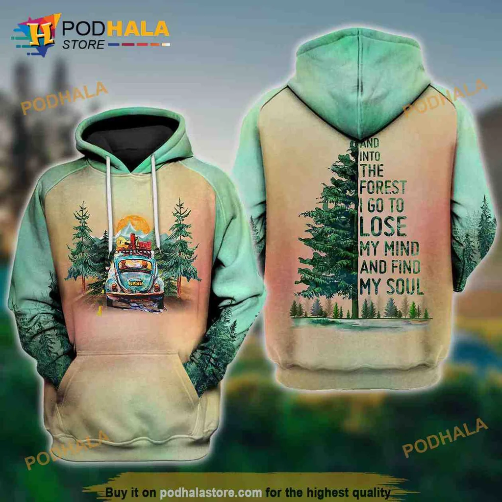 Earthy Forest Adventure 3d Hoodie Featuring Scenic Trees And Vintage Van