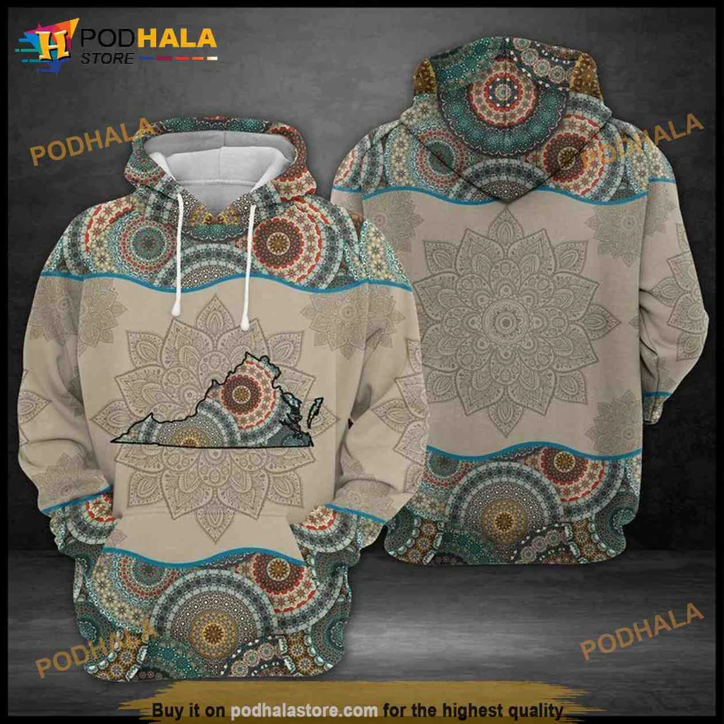 Earthy Virginia Mandala 3d Hoodie With Intricate Artistic Design