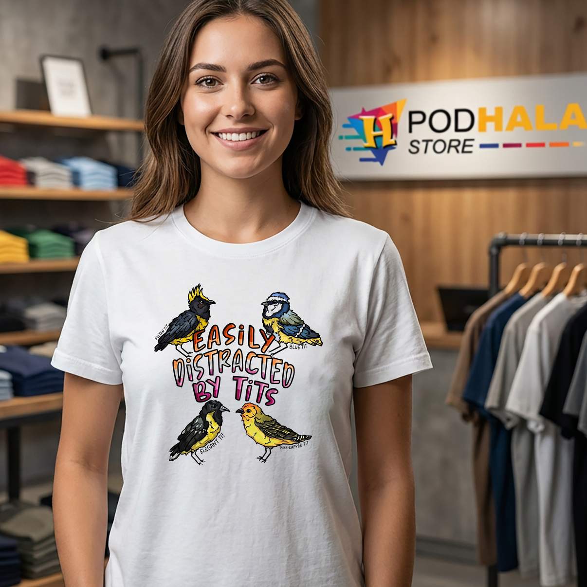 Easily Distracted By Tits Bird Shirt Funny Sultan Blue Elegant Graphic Men