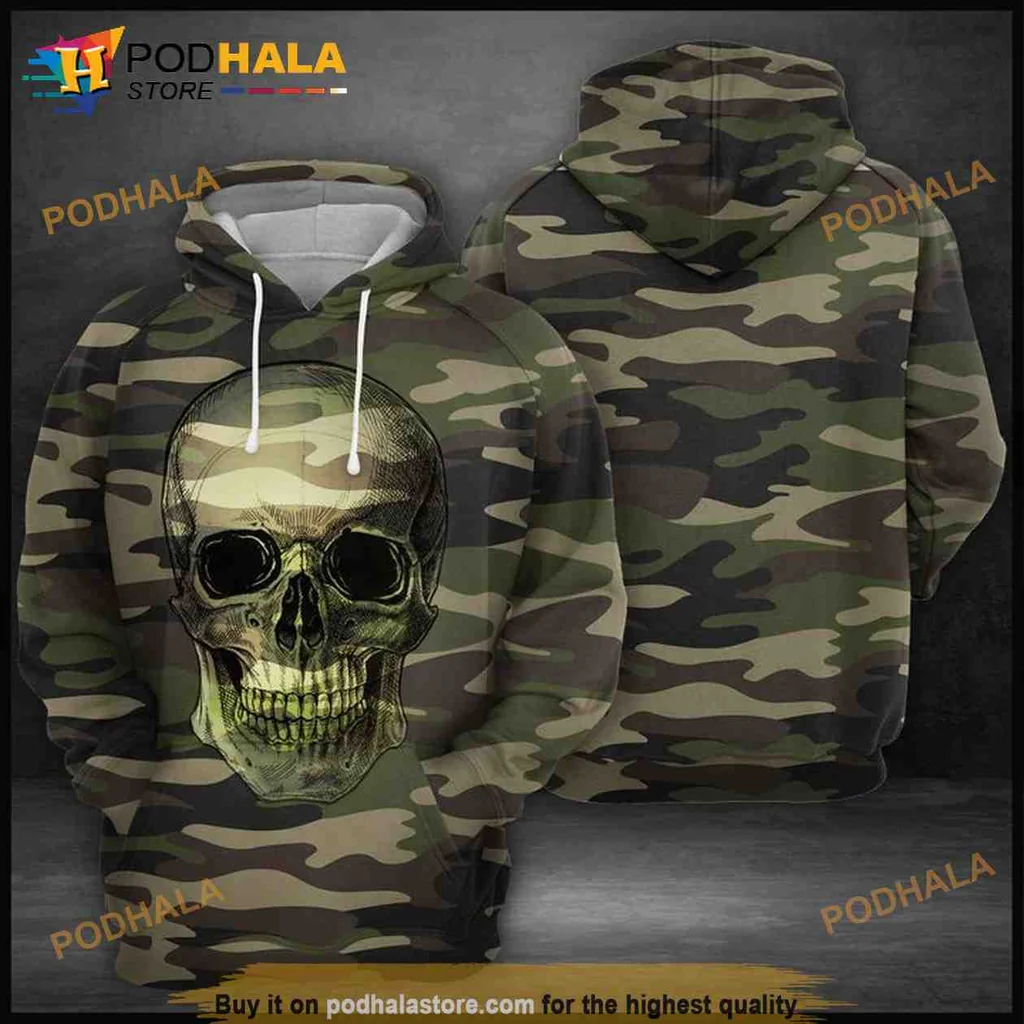 Edgy Camouflage Skull 3d Hoodie Featuring Intricate Design
