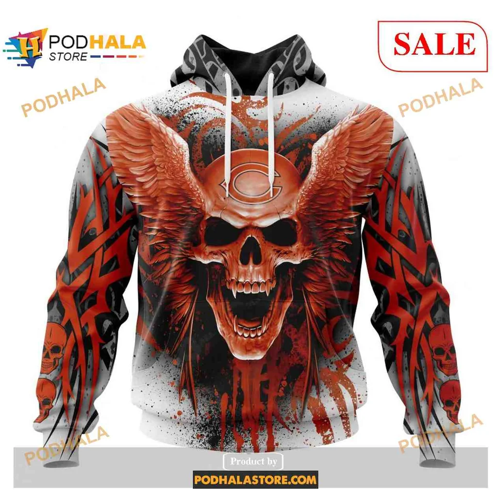 Edgy Chicago Bears Skull Wings 3d Hoodie With Tribal Patterns