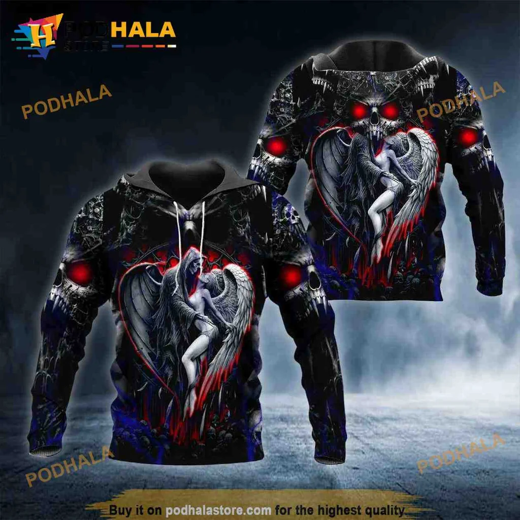 Edgy Gothic Skull Heart 3d Hoodie With Intricate Design And Red Accents