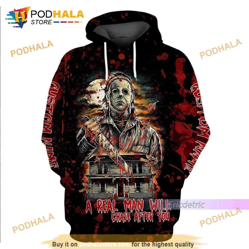 Edgy Horror Character 3d Hoodie, A Real Man Will Chase After You Design