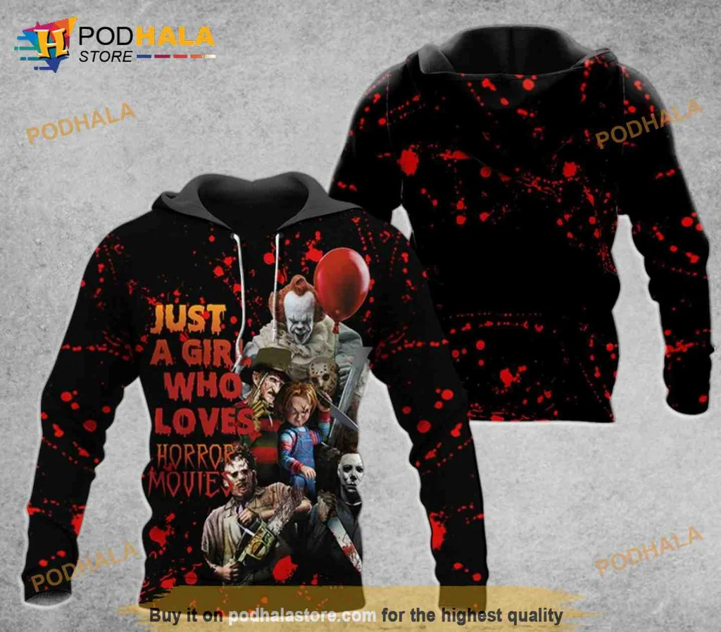 Edgy Horror Movie Girl 3d Hoodie, Just A Girl Who Loves Horror Movies Design