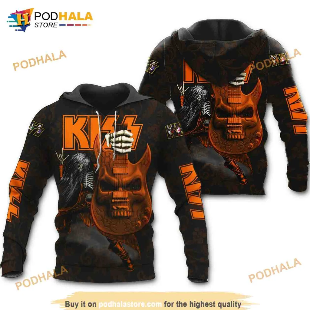 Edgy Kiss Rock Band 3d Hoodie Featuring Guitar Design And Bold Colors