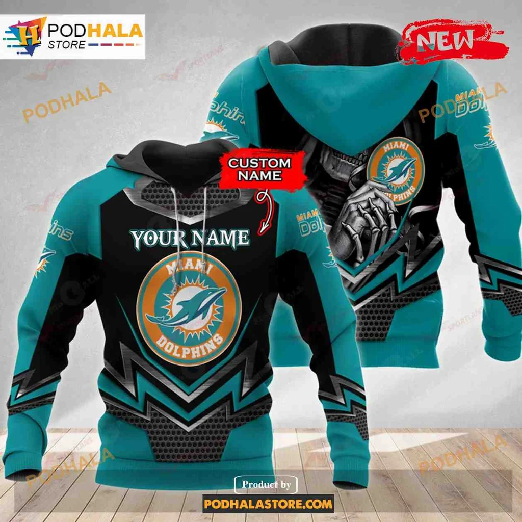 Edgy Miami Dolphins Skull 3d Hoodie With Vibrant Colors And Design