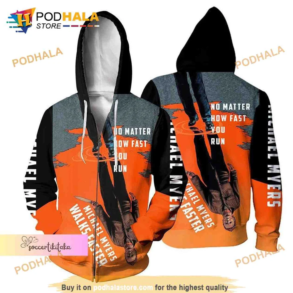Edgy Michael Myers All Over Print Hoodie, No Matter How Fast You Run Design Edgy Michael Myers All Over Print Hoodie, No Matter How Fast You Run Design
