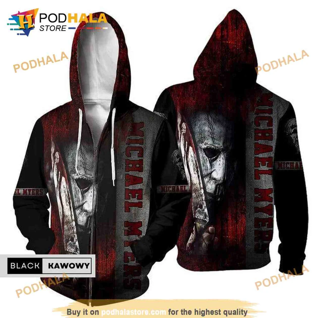 Edgy Michael Myers AOP Hoodie With Distressed Horror Design Edgy Michael Myers AOP Hoodie With Distressed Horror Design