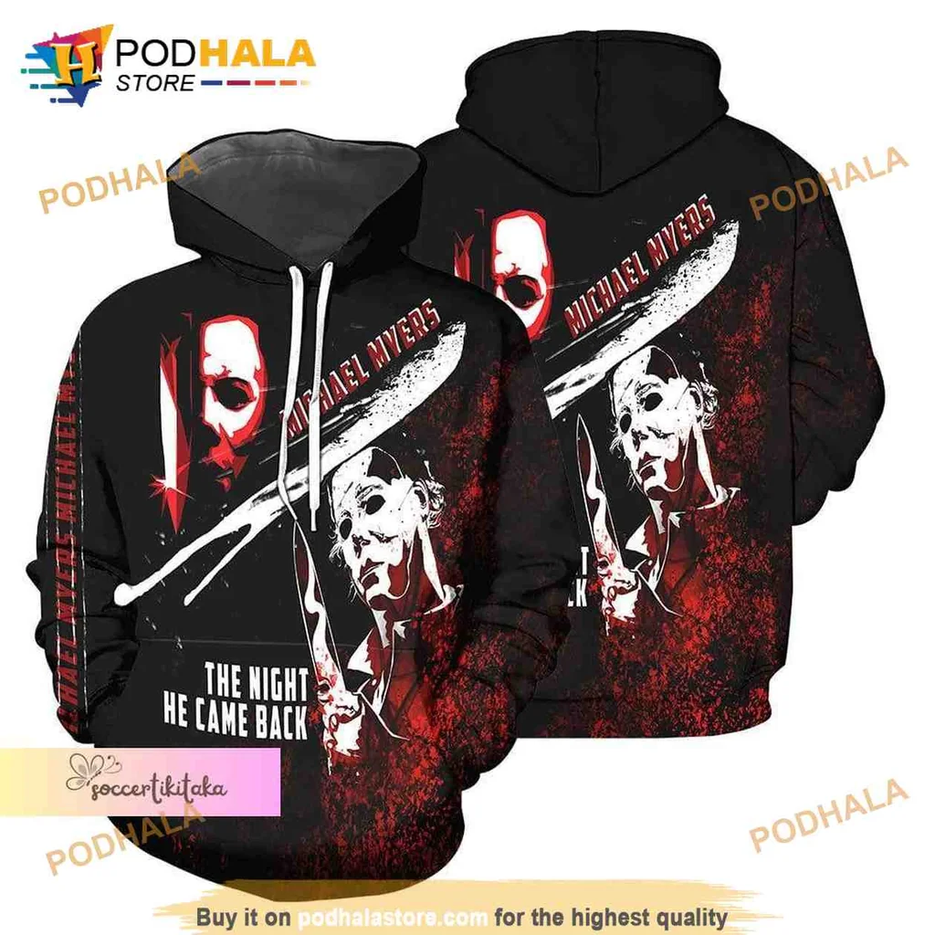 Edgy Michael Myers Horror 3d Hoodie, The Night He Came Back Design