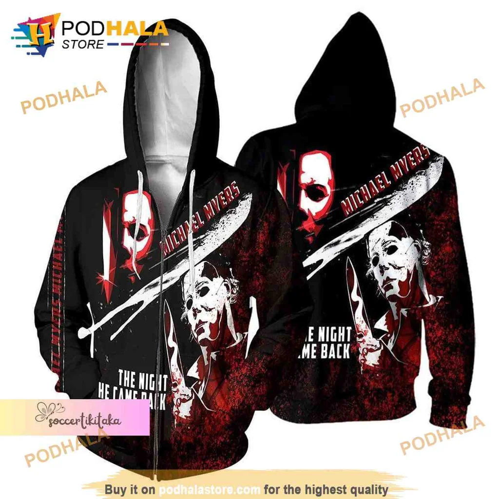 Edgy Michael Myers Horror All Over Print Hoodie, The Night He Came Back Design Edgy Michael Myers Horror All Over Print Hoodie, The Night He Came Back Design