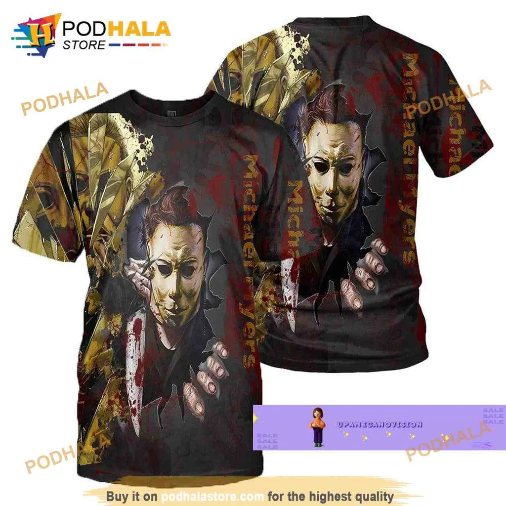 Edgy Michael Myers Slasher All Over Print Hoodie With Gruesome Horror Design Edgy Michael Myers Slasher All Over Print Hoodie With Gruesome Horror Design