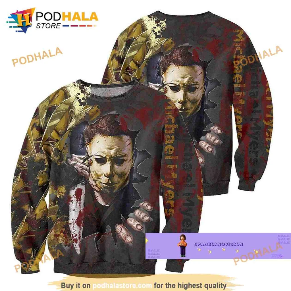 Edgy Michael Myers Slasher AOP Hoodie With Gruesome Horror Design Edgy Michael Myers Slasher AOP Hoodie With Gruesome Horror Design