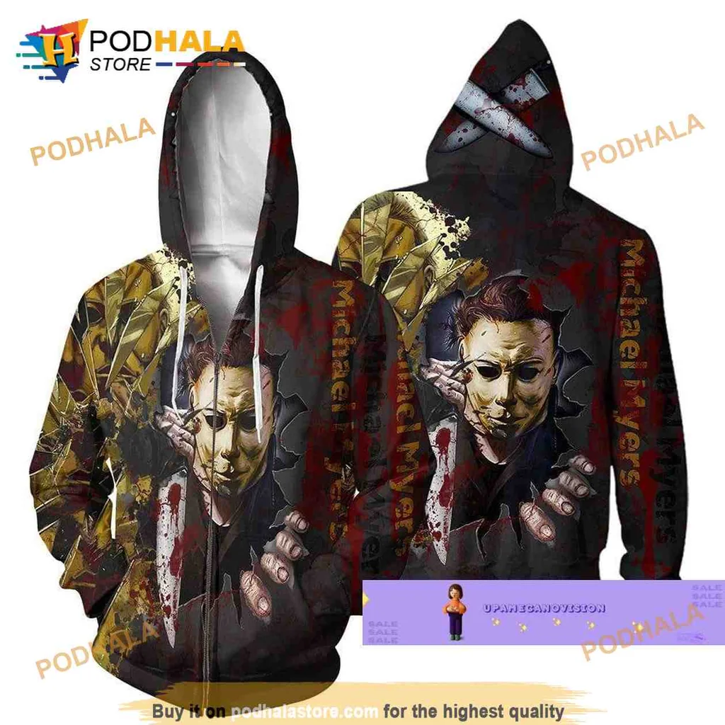 Edgy Michael Myers Slasher 3D Print Hoodie With Gruesome Horror Design Edgy Michael Myers Slasher 3D Print Hoodie With Gruesome Horror Design