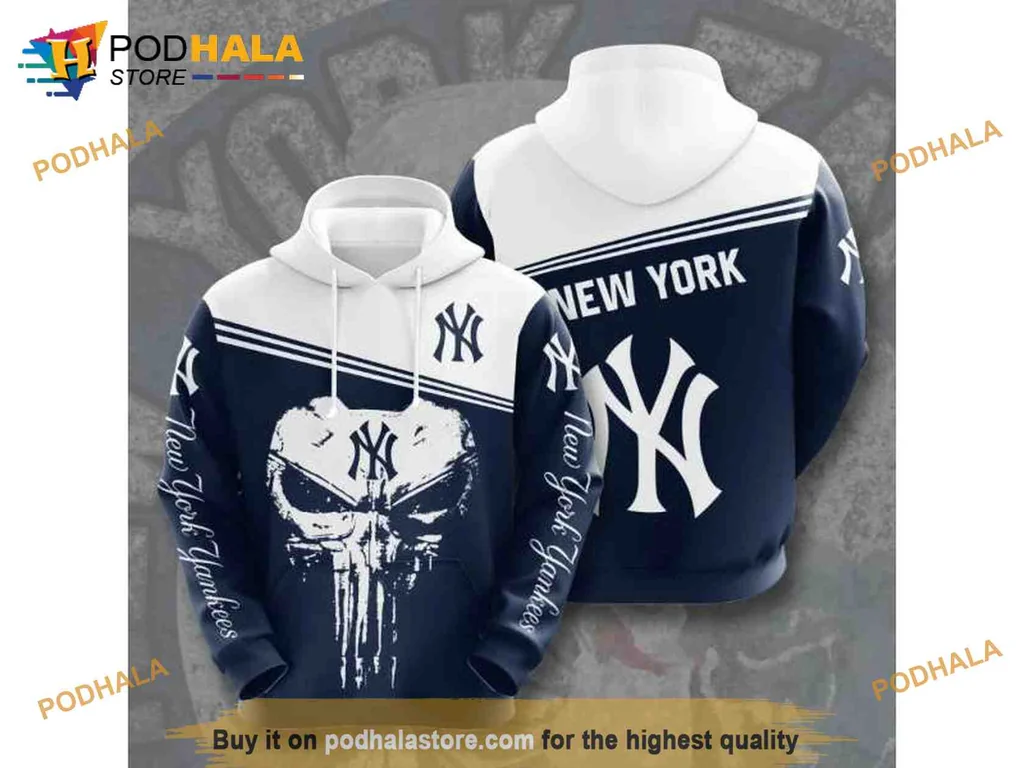 Edgy New York Yankees Skull 3d Hoodie With Bold Design