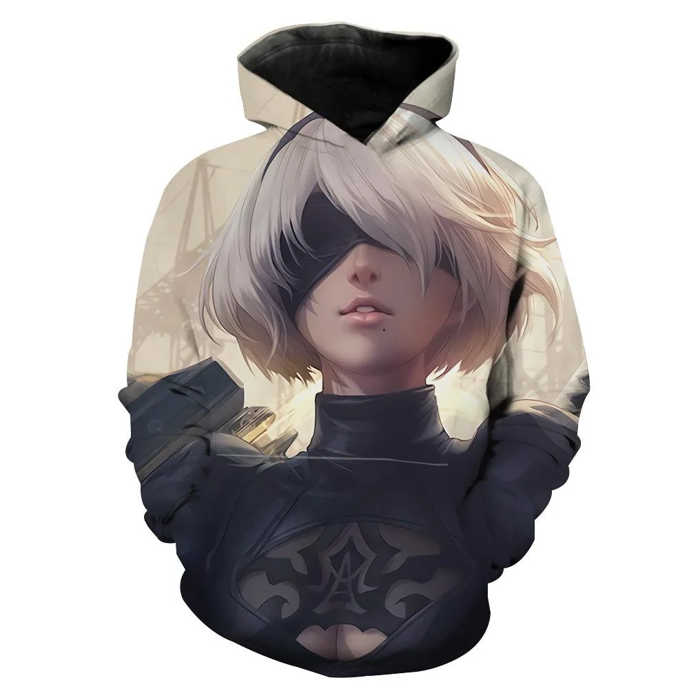 Edgy Nier Video Game 3d Hoodie Featuring Mysterious Character Design