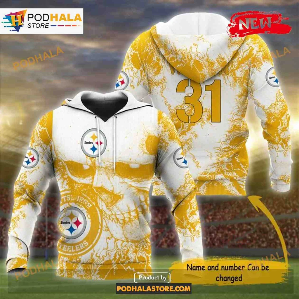 Edgy Pittsburgh Steelers Skull 3d Hoodie With Custom Number Design