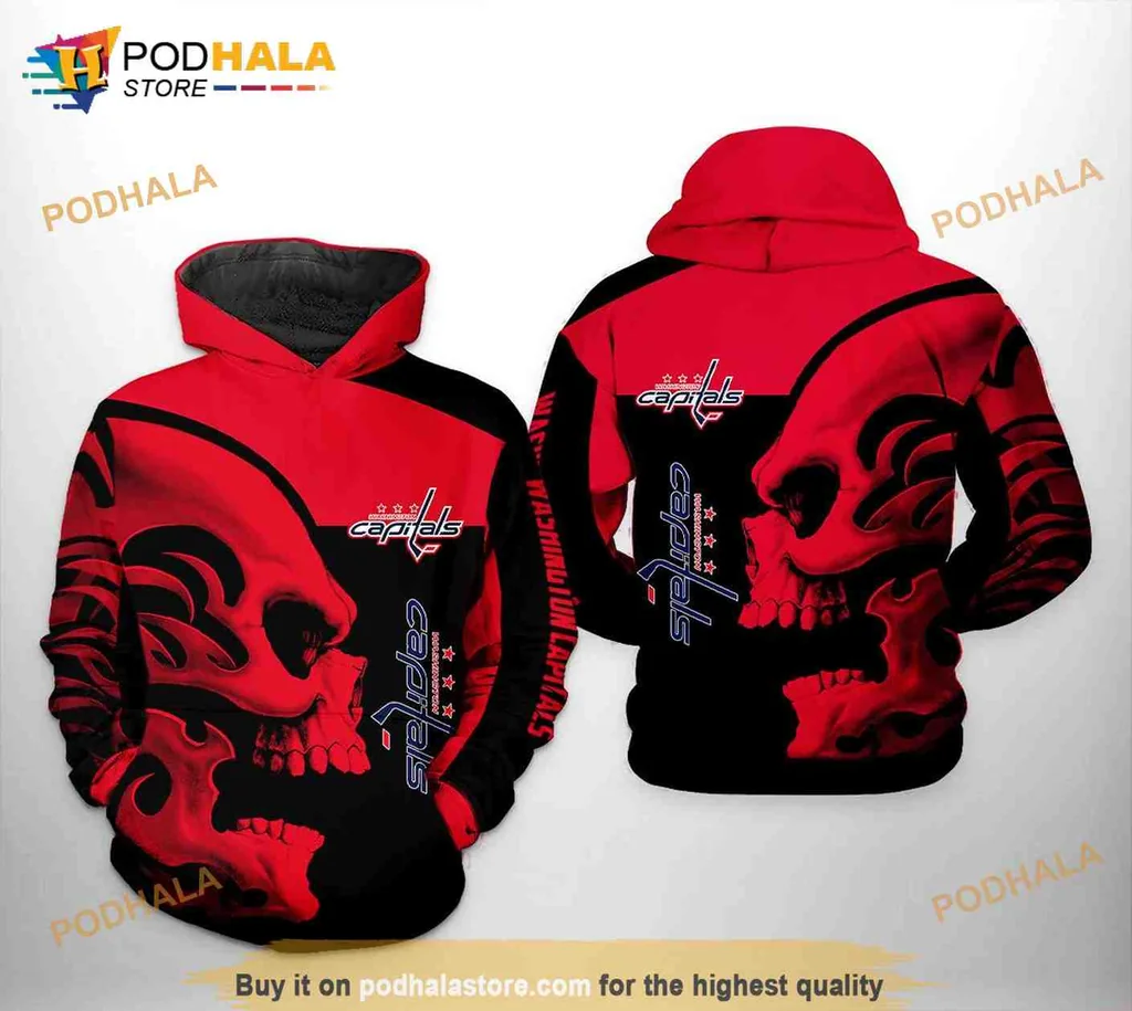 Edgy Red Skull Washington Capitals 3d Hoodie With Dynamic Design