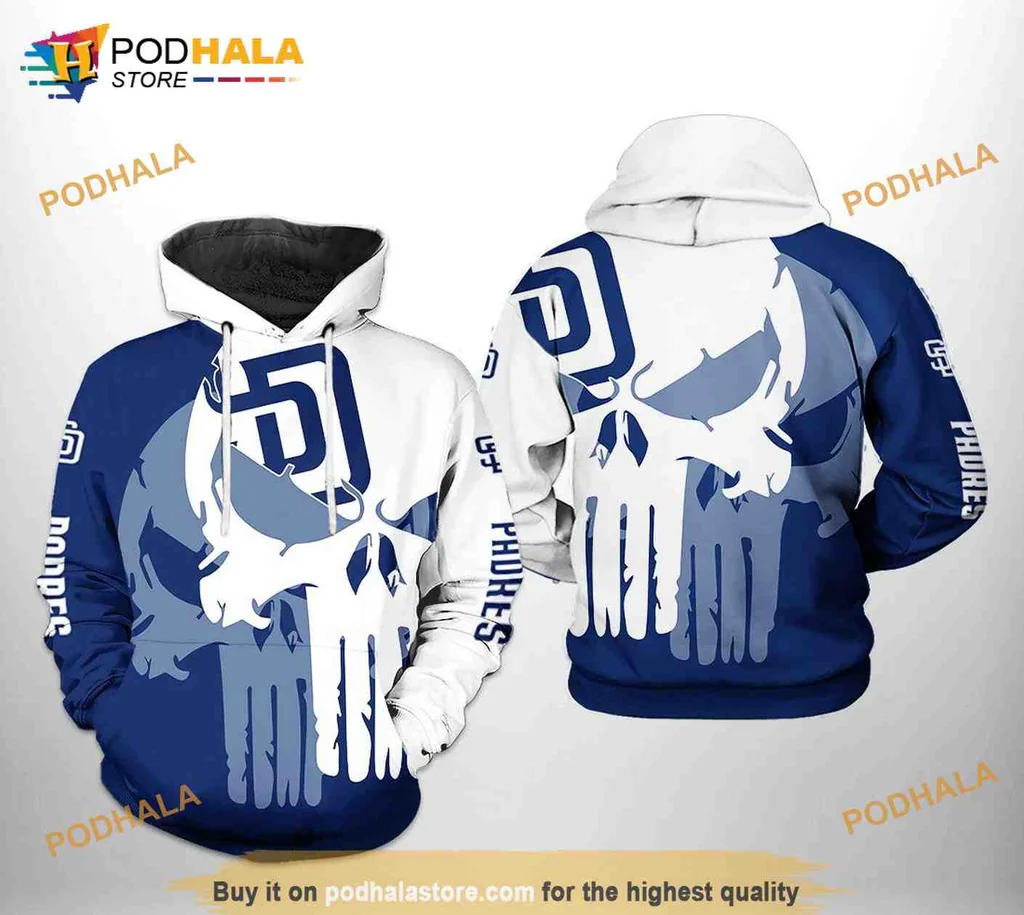 Edgy San Diego Padres Skull 3d Hoodie With Bold Team Logo Design
