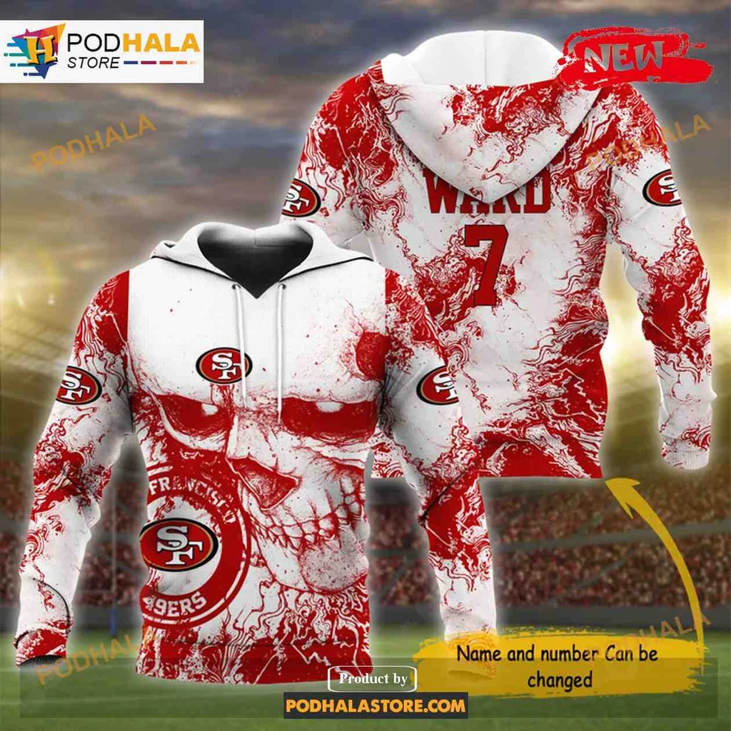 Edgy San Francisco 49ers Skull Hoodie With Customizable Name And Number