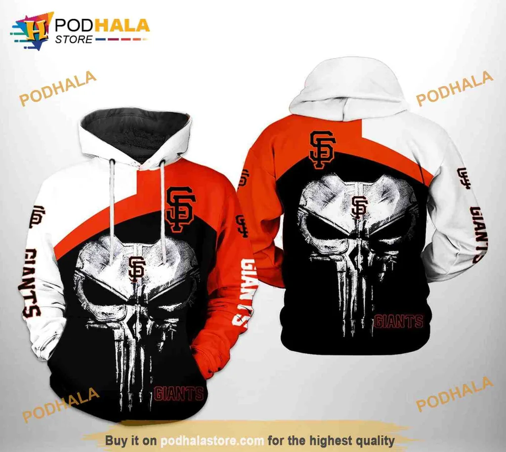 Edgy San Francisco Giants Skull 3d Hoodie With Punisher Design