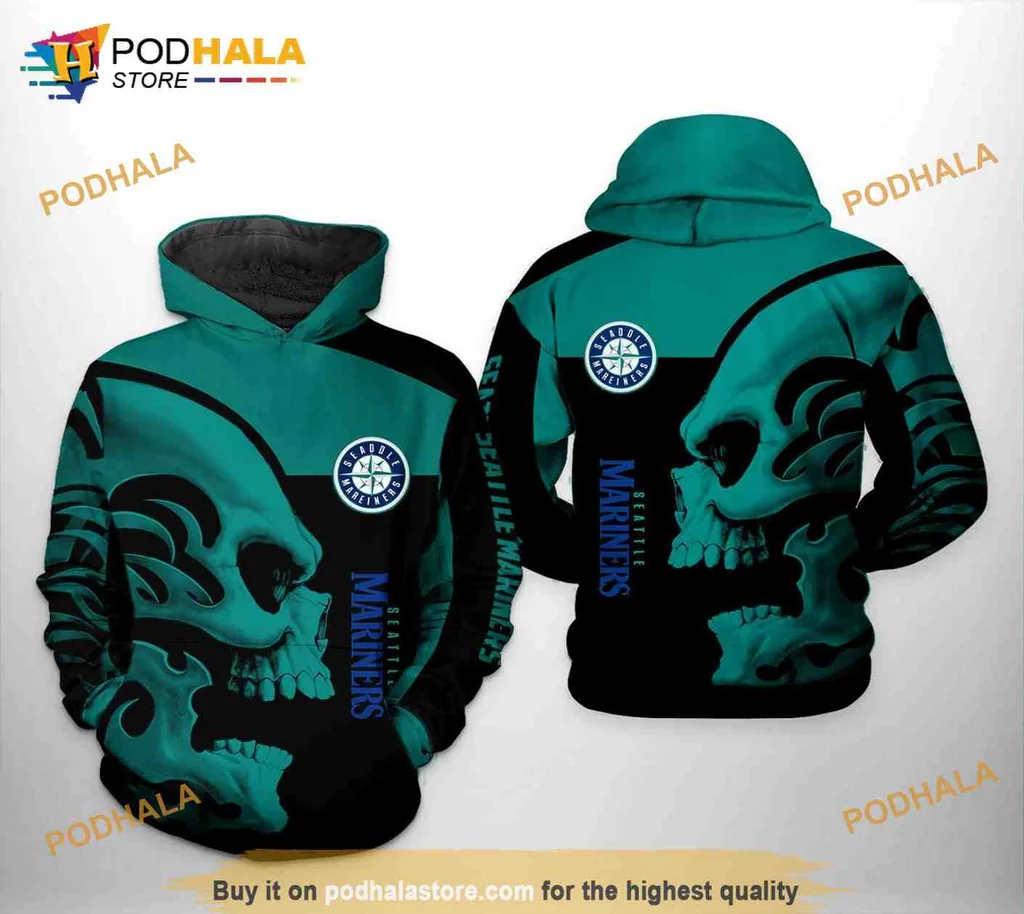 Edgy Seattle Mariners Skull 3d Hoodie With Bold Team Graphics