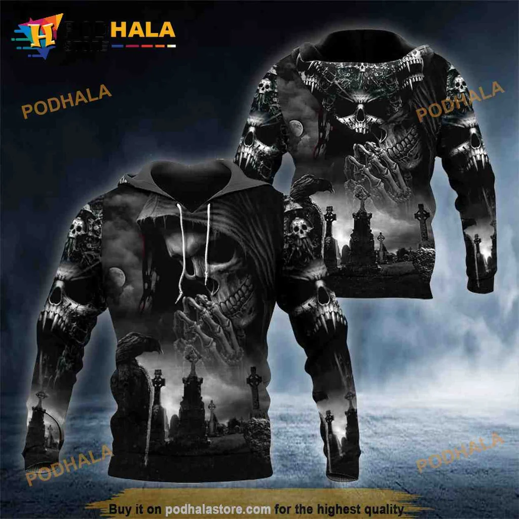 Edgy Skull Graveyard 3d Hoodie With Intricate Gothic Design