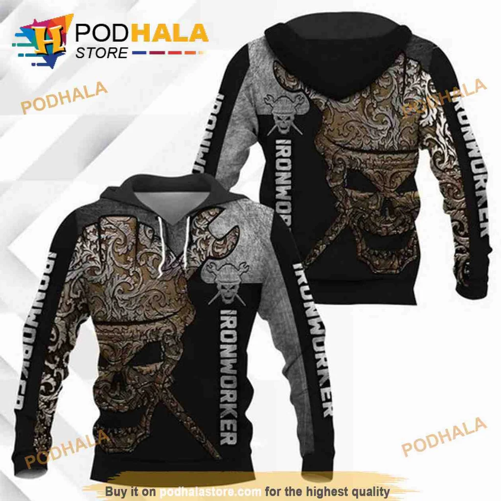Edgy Skull Ironworker 3d Hoodie With Intricate Gothic Design