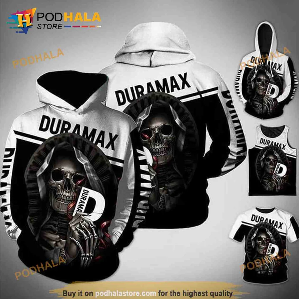 Edgy Skull Rose 3d Hoodie Featuring Duramax Text Design