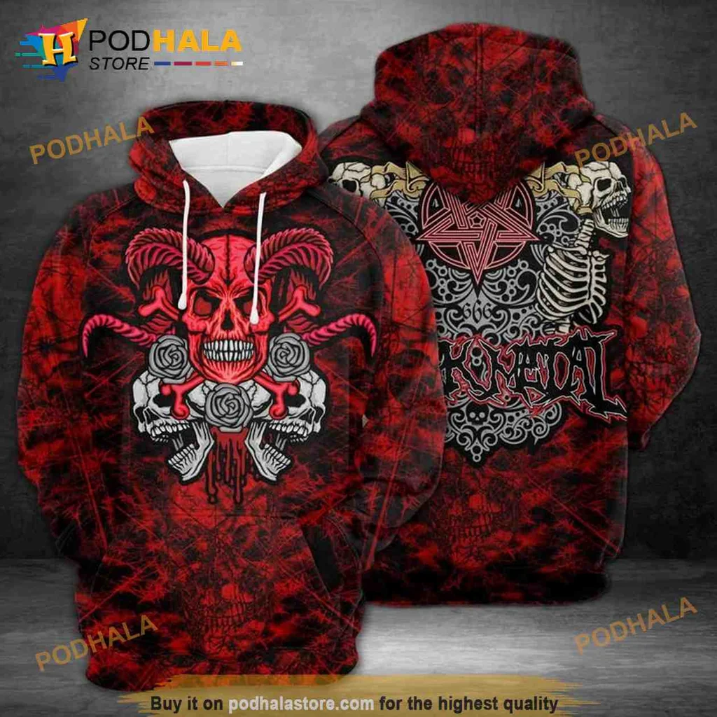Edgy Skull Roses 3d Hoodie With Red Horns And Gothic Design