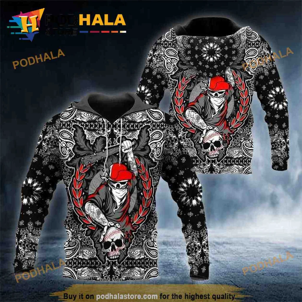 Edgy Skull Santa Hat 3d Hoodie With Floral Wreath Design