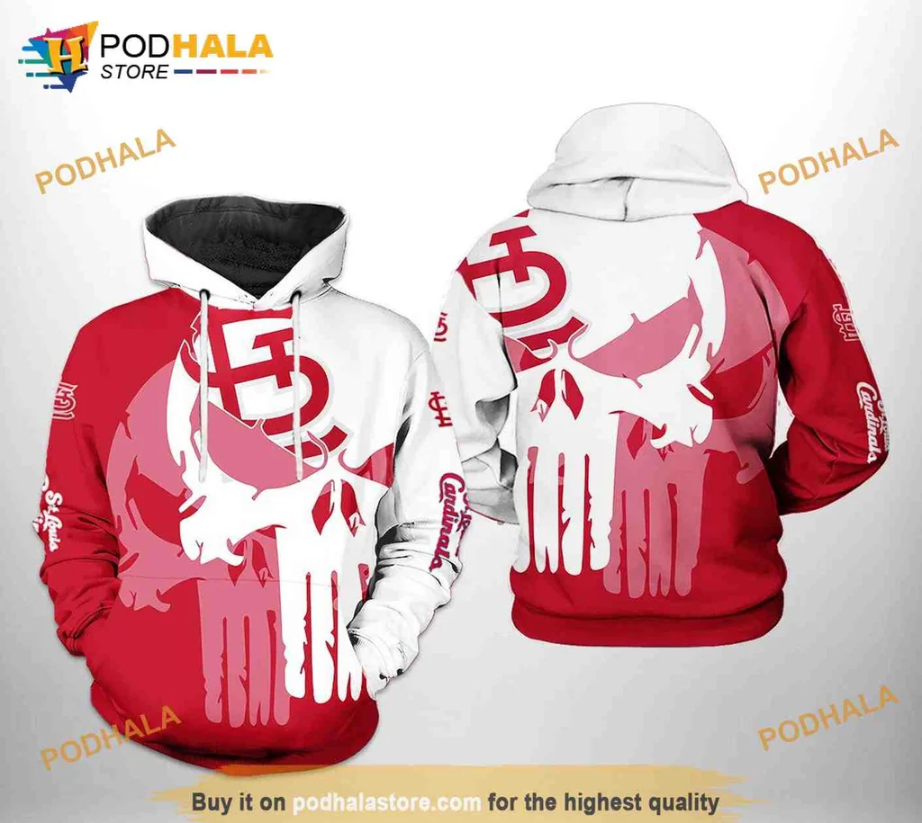 Edgy St Louis Cardinals Skull 3d Hoodie With Bold Red Design