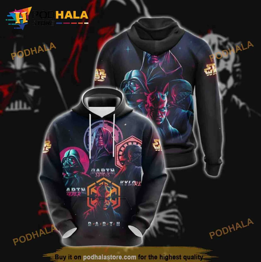 Edgy Star Wars Villains 3d Hoodie Featuring Darth Vader And Kylo Ren Design