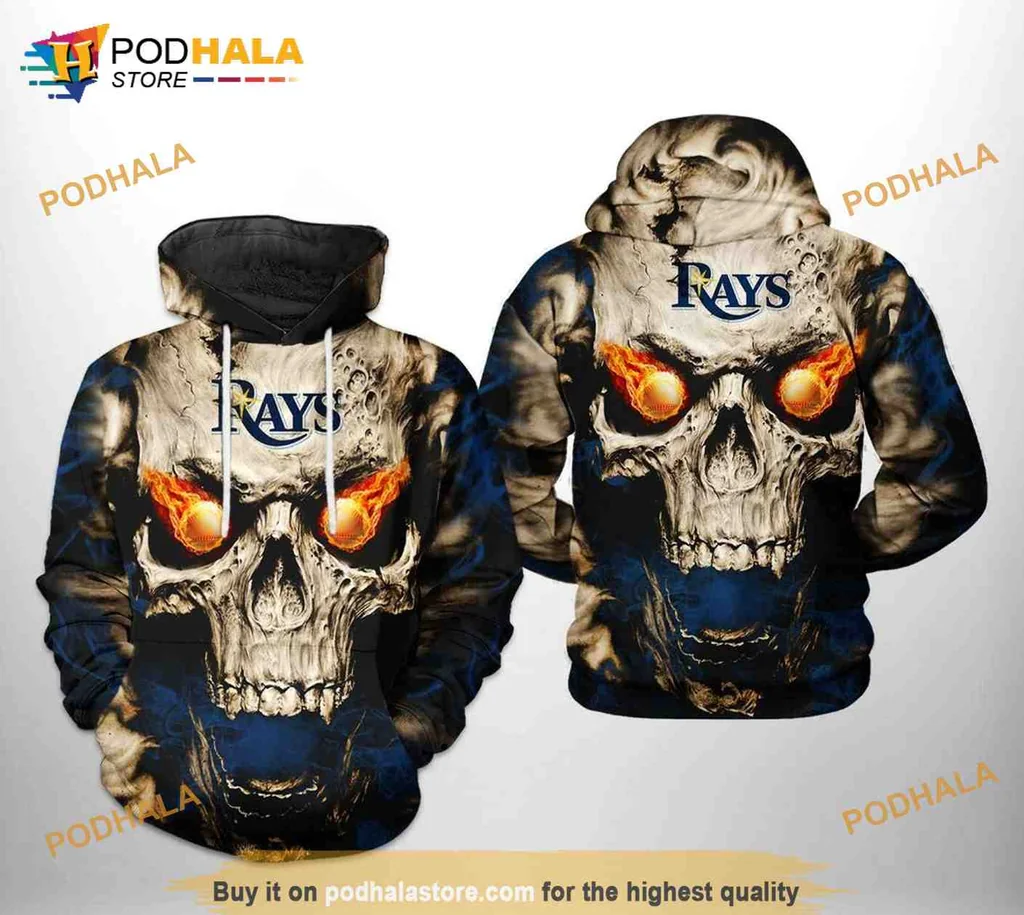 Edgy Tampa Bay Rays Skull 3d Hoodie With Glowing Orange Eyes