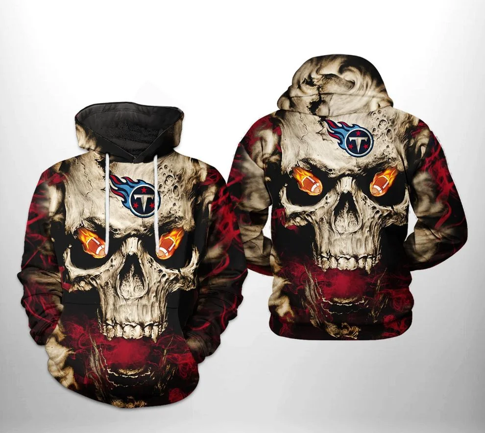 Edgy Tennessee Titans Skull 3d Hoodie With Fiery Eyes And Team Logo