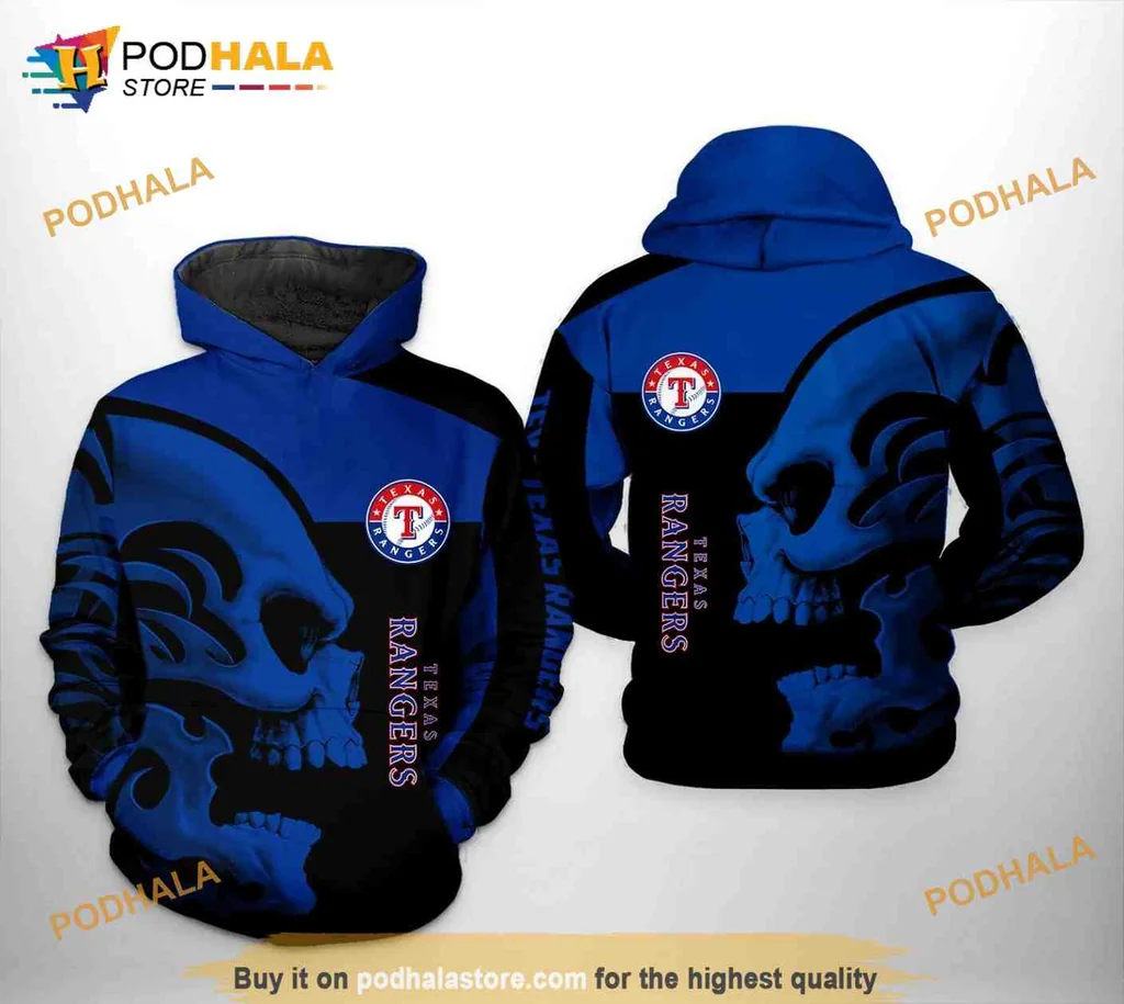 Edgy Texas Rangers Skull 3d Hoodie With Bold Design