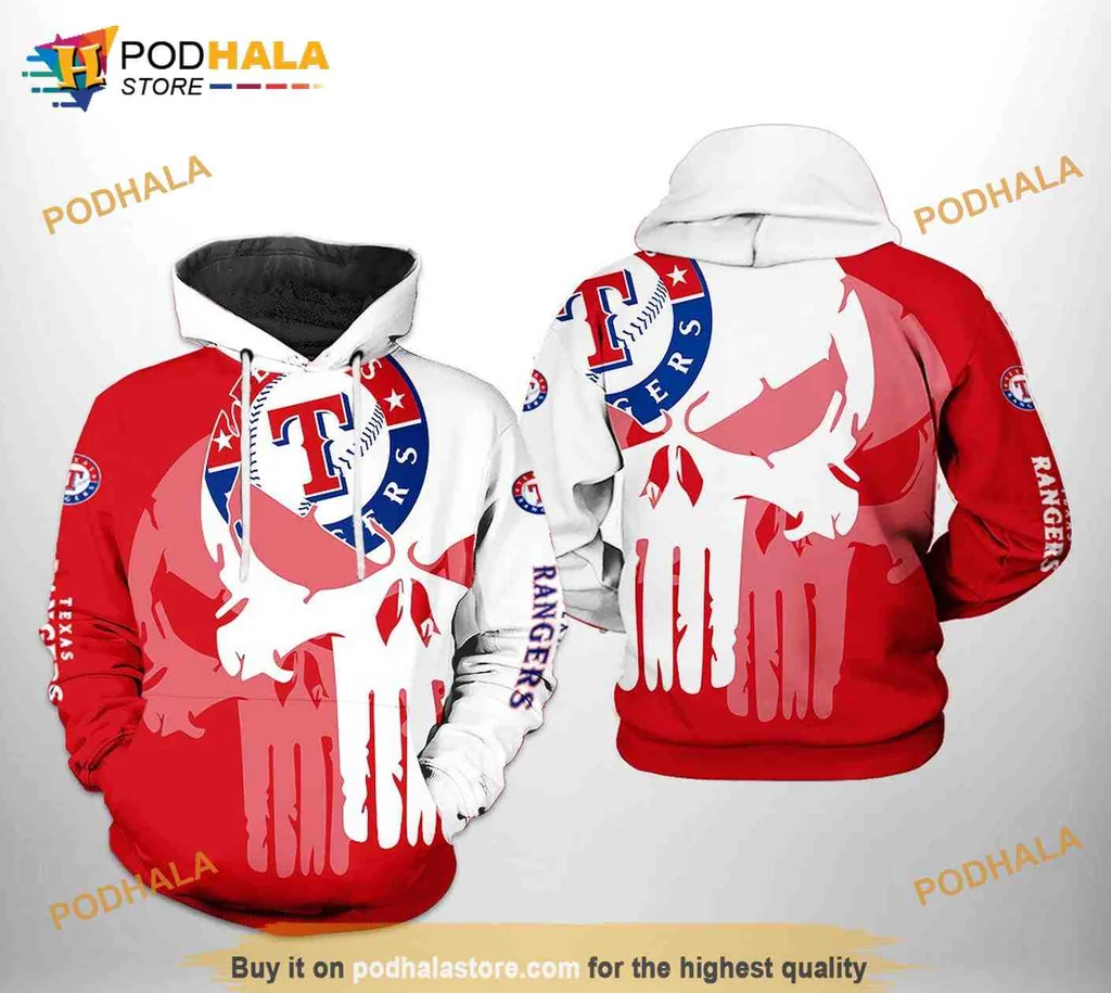 Edgy Texas Rangers Skull 3d Hoodie With Bold Graphic Design