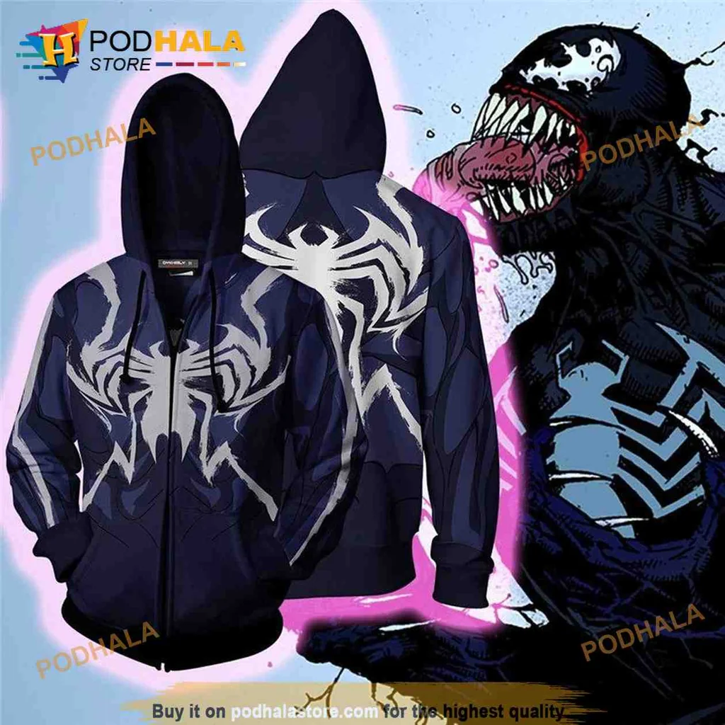 Edgy Venom Spider Emblem 3d Hoodie With Dynamic Graphic Design