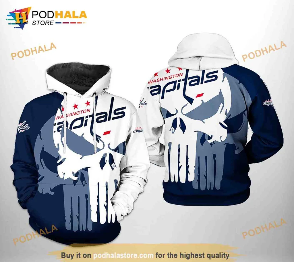 Edgy Washington Capitals Skull 3d Hoodie With Hockey Theme Design