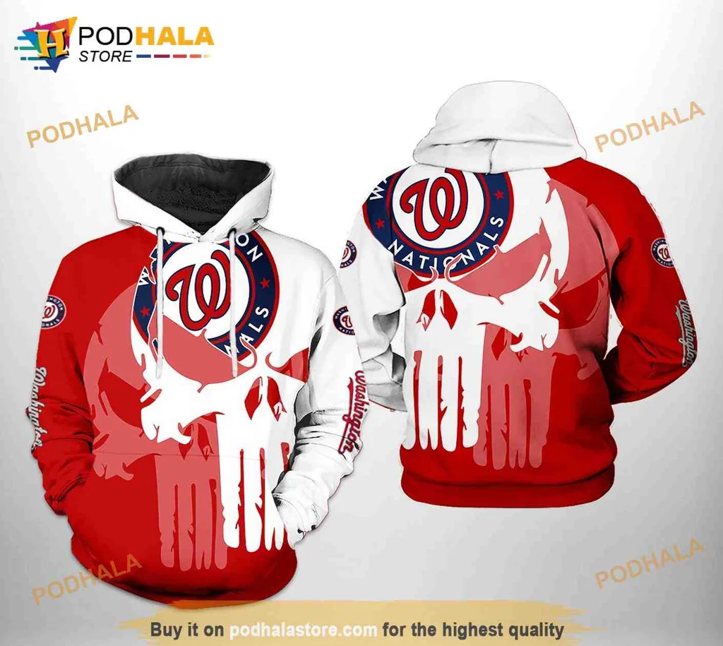 Edgy Washington Nationals Skull 3d Hoodie With Distressed Team Logo Design