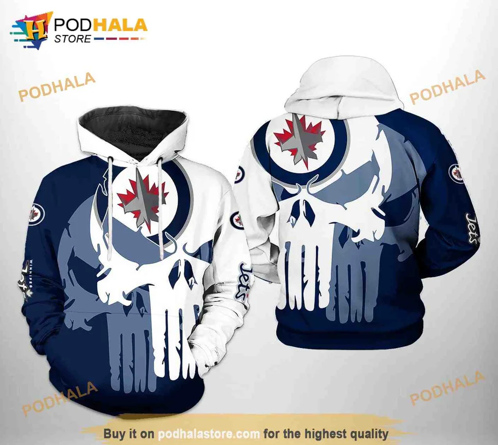 Edgy Winnipeg Jets Skull 3d Hoodie With Bold Jet Logo Design