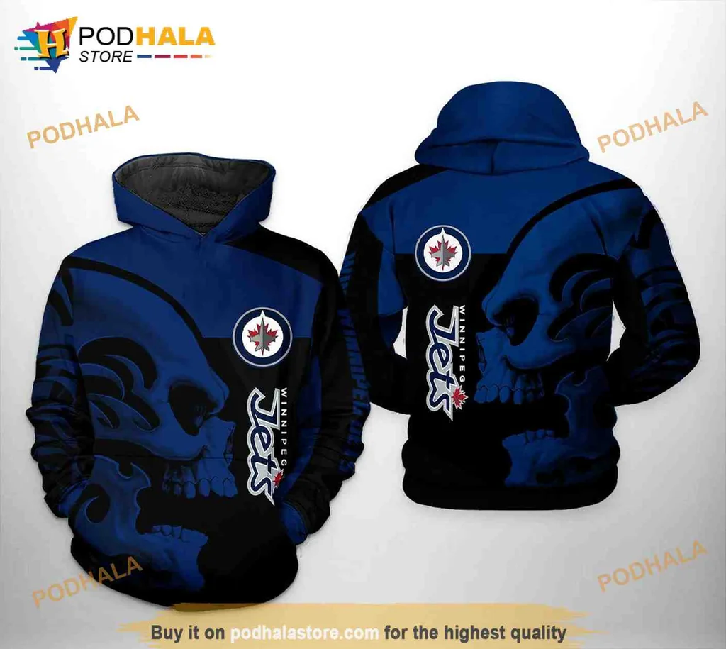Edgy Winnipeg Jets Skull 3d Hoodie With Bold Team Graphics