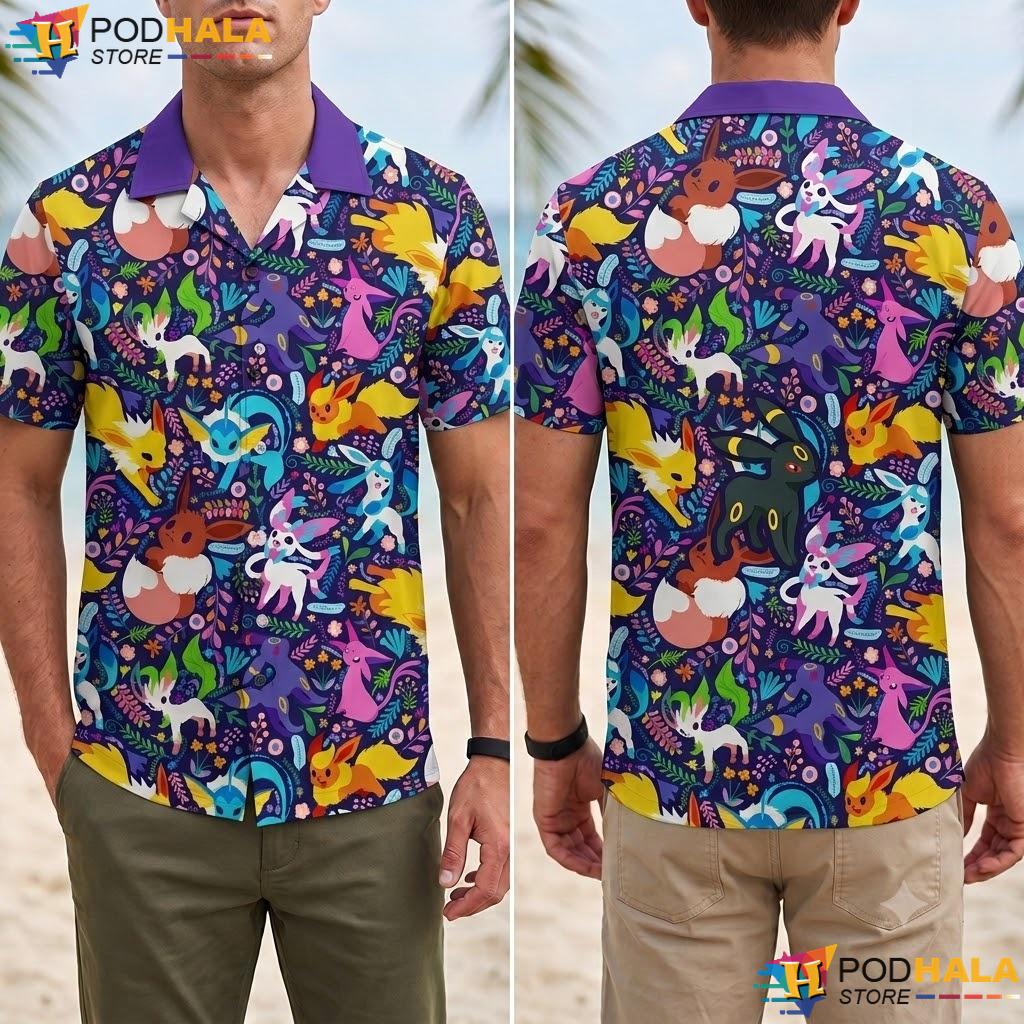 Eevee Evolutions Dark Aloha Shirt Kawaii Fantasy Pattern Apparel Eevee Evolutions Dark Aloha Shirt Kawaii Fantasy Pattern Apparel