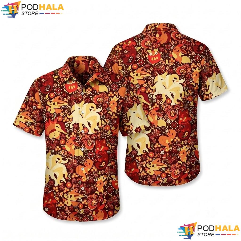 Eevee Ninetales Button Up Shirt Cute Summer Beach Vacation Outfit Top