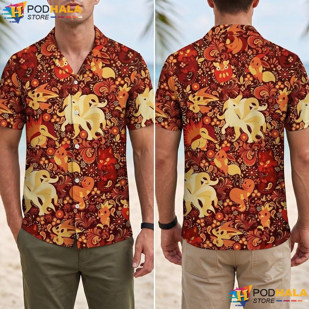 Eevee Ninetales Button Up T-Shirt Cute Summer Beach Vacation Outfit Top Eevee Ninetales Button Up T-Shirt Cute Summer Beach Vacation Outfit Top