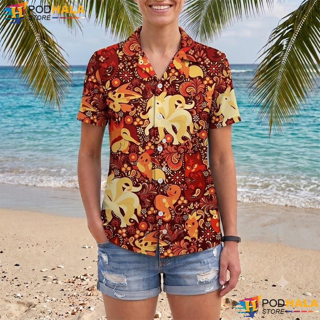Eevee Ninetales Button Up Tshirt Cute Summer Beach Vacation Outfit Top Eevee Ninetales Button Up Tshirt Cute Summer Beach Vacation Outfit Top