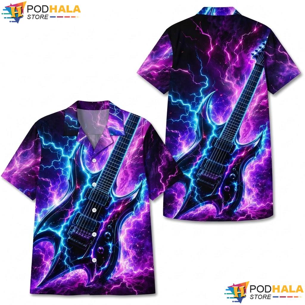 Electric Guitar Hawaiian Shirt Vibrant Music Lover Summer Casual Top