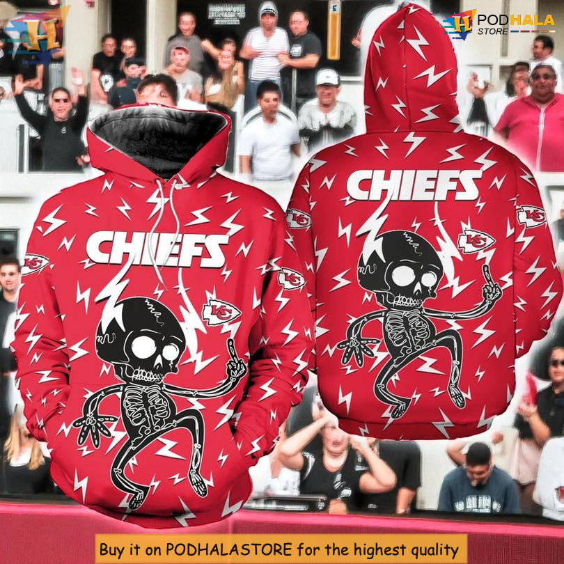 Electric Shock Skeleton Kansas City Chiefs Hoodie 3D, Custom Zip Up Style