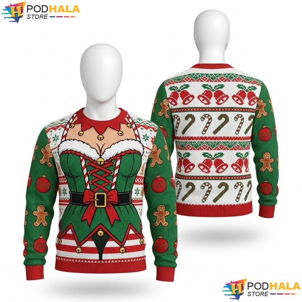 Elf Cute Festive Ugly Xmas Sweater Funny Christmas Graphic Apparel Top