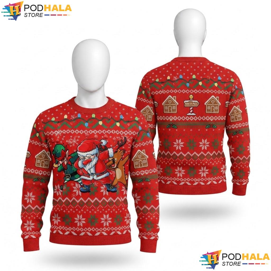 Elf Reindeer Festive Holiday Sweater Cheerful Santa Claus Party Apparel
